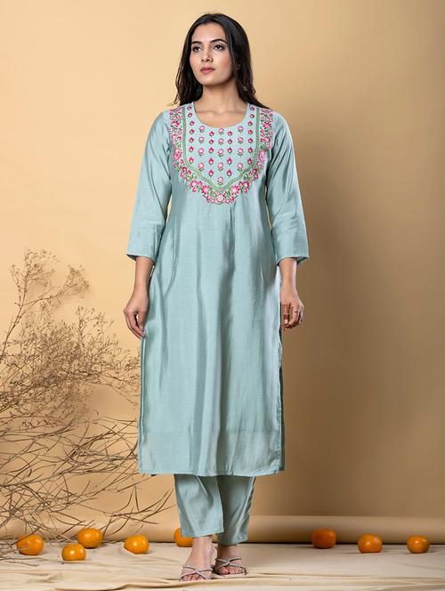 blue silk blend kurta palazzo  set - 22058387 - Very Small Image - 1