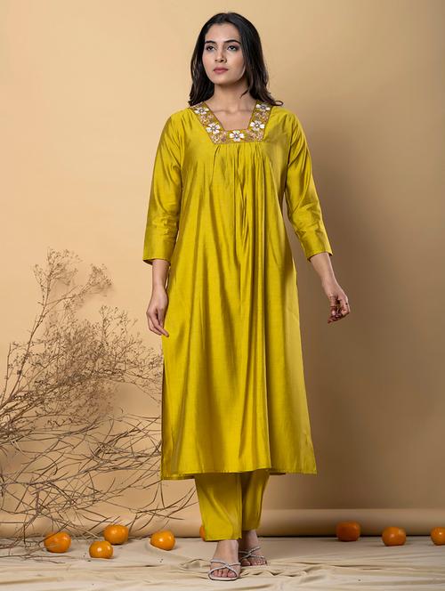 gold silk blend kurta palazzo  set - 22058415 - Very Small Image - 1