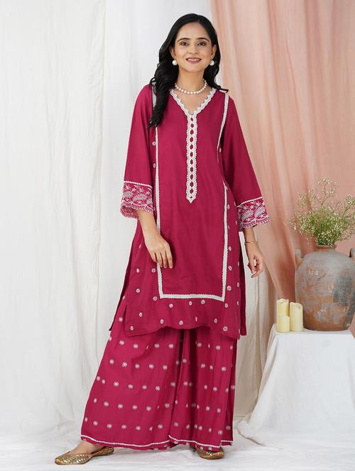 women self design sleeveless kurta palazzo set - 22059090 - Very Small Image - 1