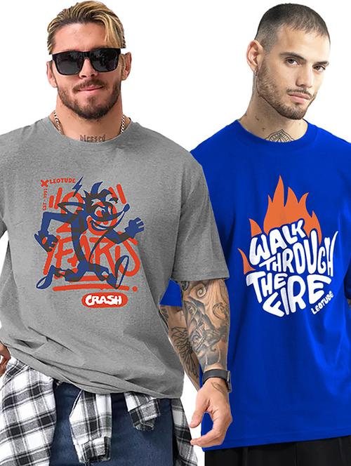 men pack of 2 printed short sleeve oversized fit t-shirt - 22059375 - Very Small Image - 1
