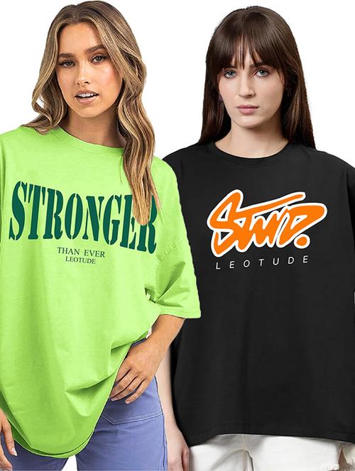 women pack of 2 printed short sleeve oversized t-shirt - 22059635 - Very Small Image - 1
