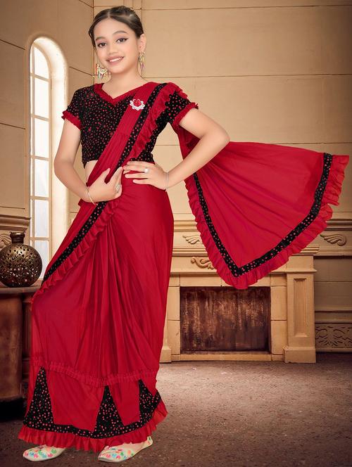 girls embellished ready to wear ruffle saree - 22060599 - Very Small Image - 1
