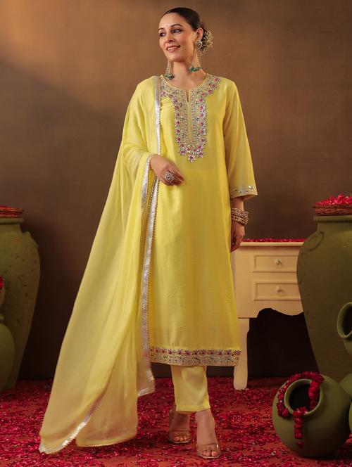 women three quarter sleeve kurta pant with dupatta set - 22062081 - Very Small Image - 1