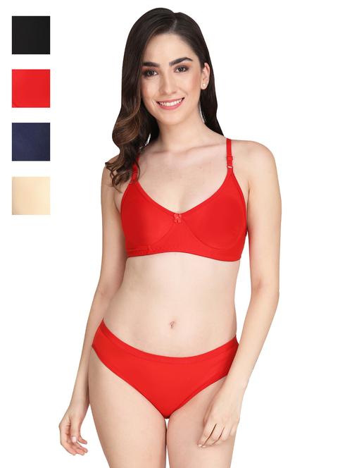 women pack of 4 solid bra and panty set - 22064989 - Very Small Image - 1
