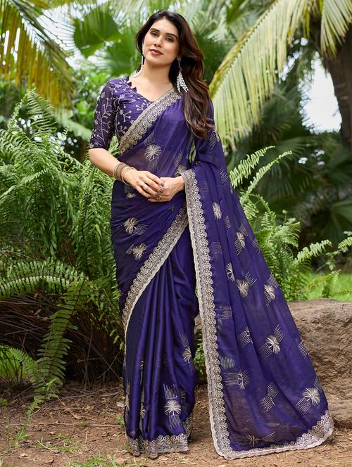 women solid with work embroidered saree with blouse - 22066055 - Very Small Image - 1