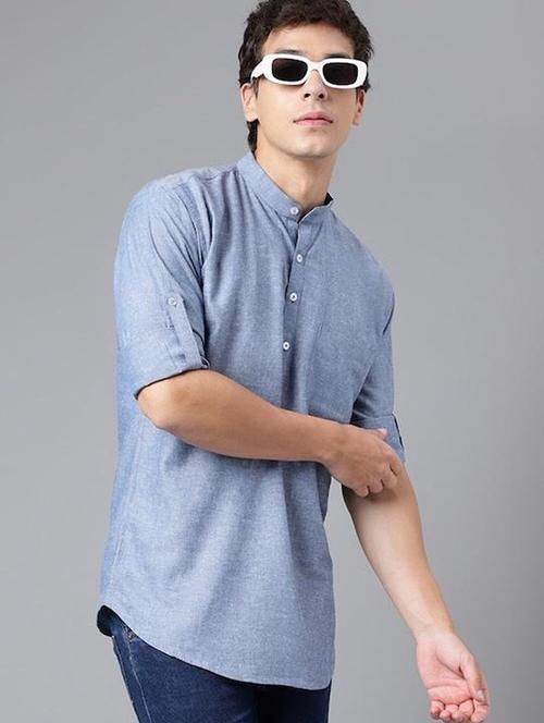 Men Mandarin Neck Long Sleeve Short Kurta - 22069377 - Very Small Image - 1
