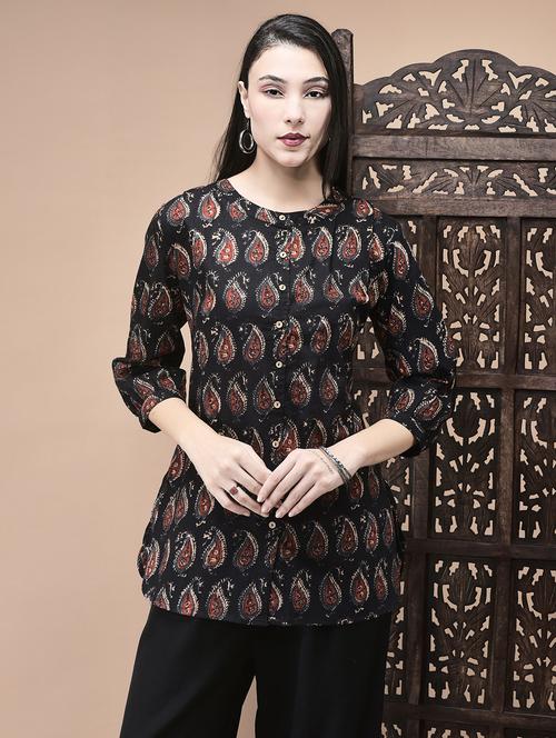 women printed three quarter sleeve kurti - 22070688 - Very Small Image - 1