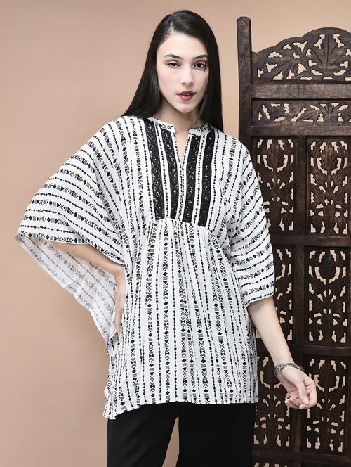 women printed mandarin neck kimono sleeve tunic - 22070689 - Very Small Image - 1