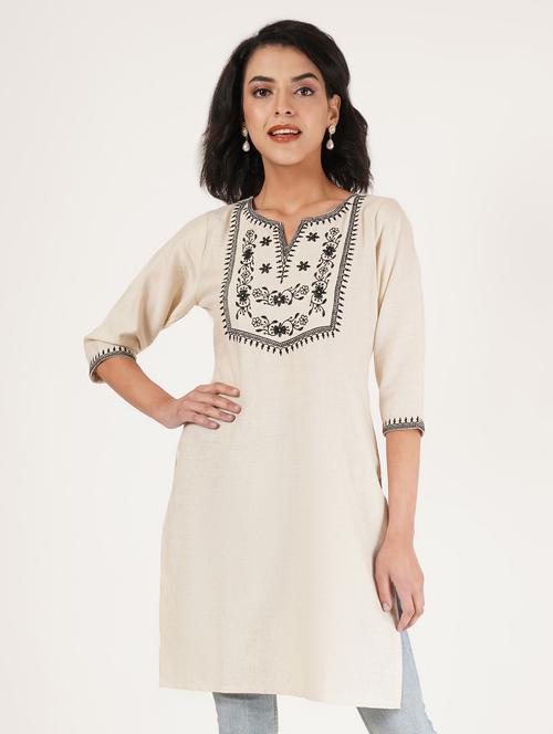 women embroidered three quarter sleeve straight kurti - 22072542 - Very Small Image - 1