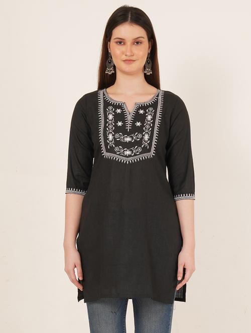 women embroidered three quarter sleeve straight kurti - 22072543 - Very Small Image - 1