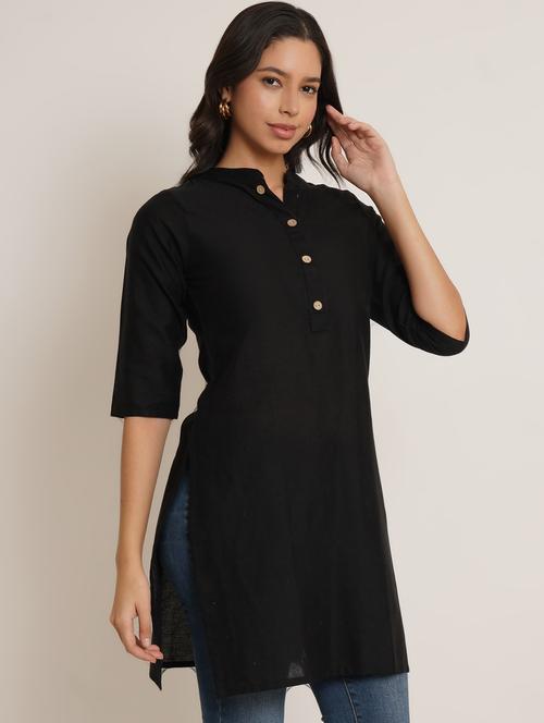 women solid three quarter sleeve straight kurti - 22072564 - Very Small Image - 1