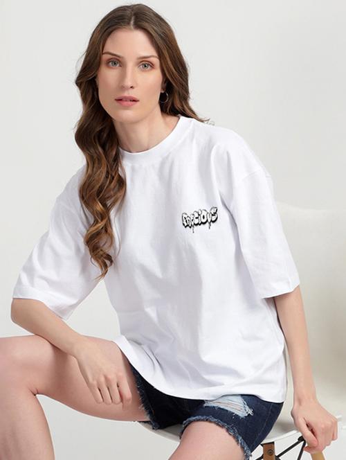 women printed round neck oversized t-shirt - 22072717 - Very Small Image - 1