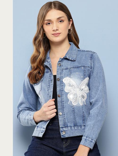women long sleeve collared denim jacket - 22072836 - Very Small Image - 1