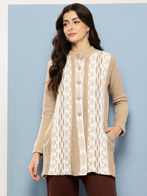 beige wool blend cardigan - 22074069 - Very Small Image - 1