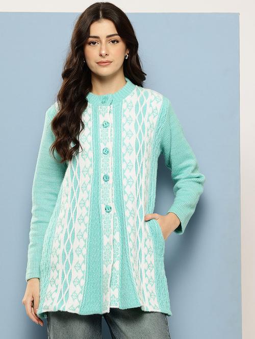 sea green wool blend cardigan - 22074070 - Very Small Image - 1