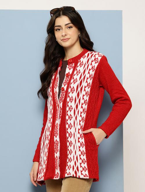 red wool blend cardigan - 22074074 - Very Small Image - 1