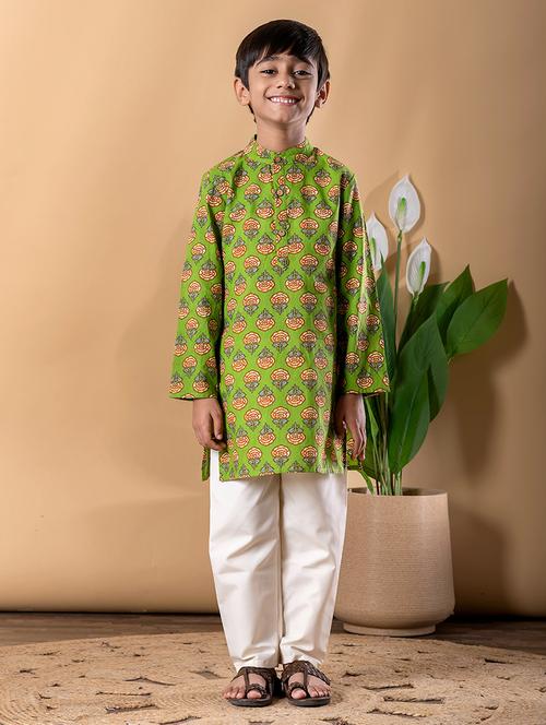 Boys Printed Long Sleeve Kurta & Pyjama Set - 22074235 - Very Small Image - 1