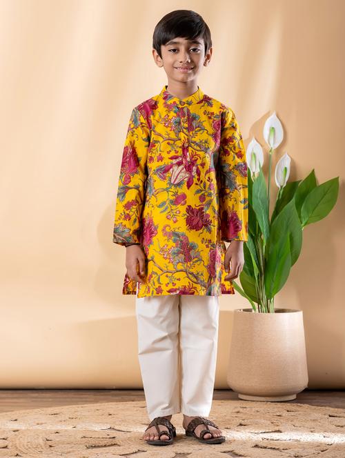 Boys Printed Long Sleeve Kurta & Pyjama Set - 22074236 - Very Small Image - 1
