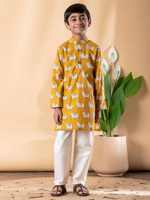 Boys Printed Long Sleeve Kurta & Pyjama Set - 22074247 - Very Small Image - 1