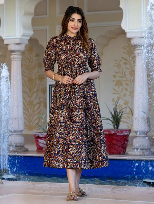 women printed puff sleeve tiered dress - 22077639 - Very Small Image - 1