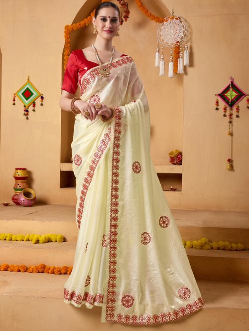 women solid with work embroidered saree with blouse - 22078201 - Very Small Image - 1