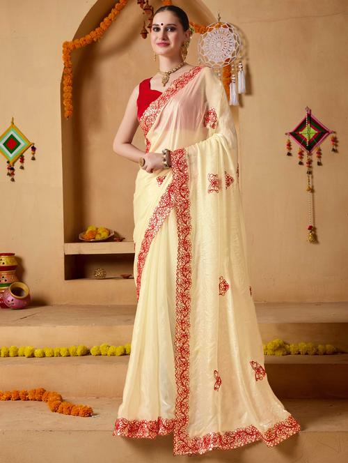 women solid with work embroidered saree with blouse - 22078203 - Very Small Image - 1