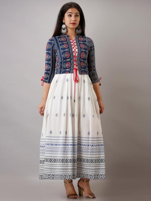 women printed three quarter sleeve kurta with jacket ethnic dress - 22078432 - Very Small Image - 1