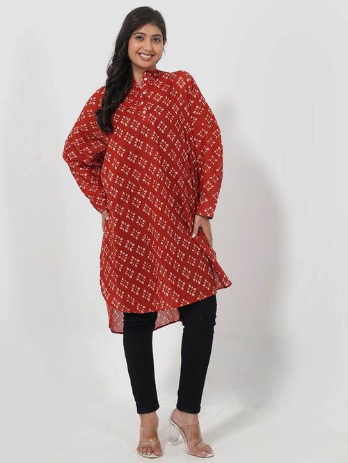 women printed long sleeve high low tunic - 22079404 - Very Small Image - 1