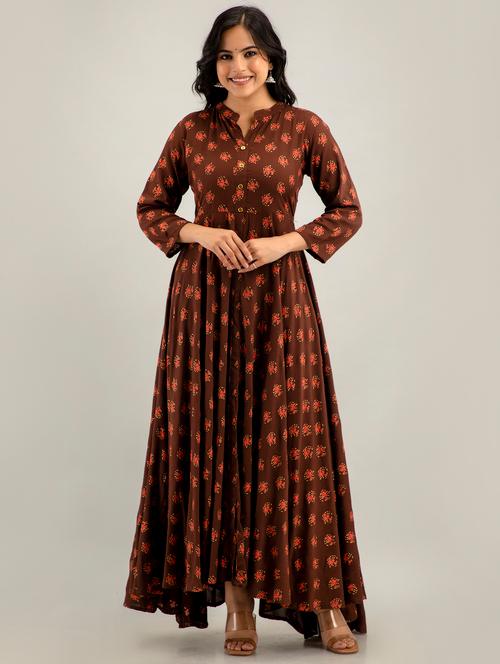 women floral printed three quarter sleeve ethnic dress - 22079755 - Very Small Image - 1