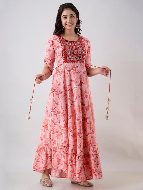 women floral printed short sleeve tiered ethnic dress - 22079788 - Very Small Image - 1