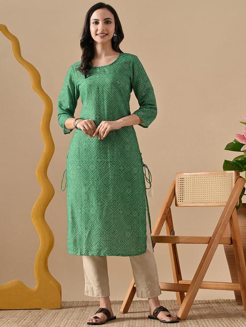 women printed three quarter sleeve straight kurta - 22079798 - Very Small Image - 1