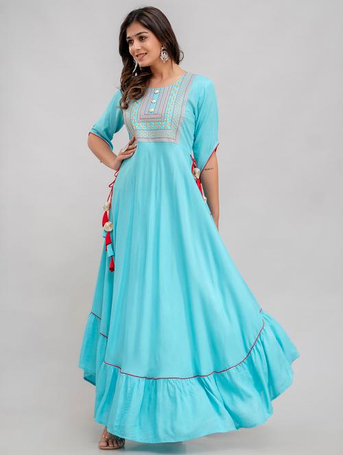 women embroidered three quarter sleeve ethnic dress - 22079888 - Very Small Image - 1