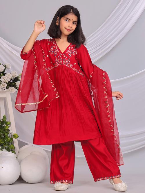 Red Silk Blend Suit Set - 22080646 - Very Small Image - 1