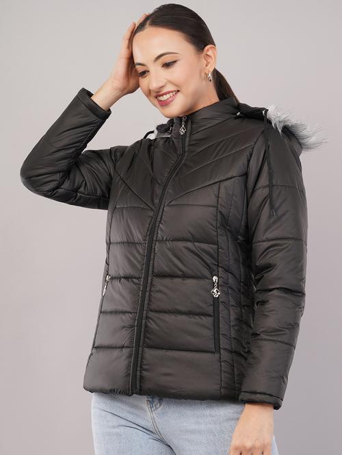 women solid long sleeve hooded quilted jacket - 22080937 - Very Small Image - 1
