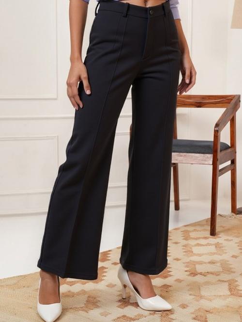women solid high rise wide leg trouser - 22081056 - Very Small Image - 1