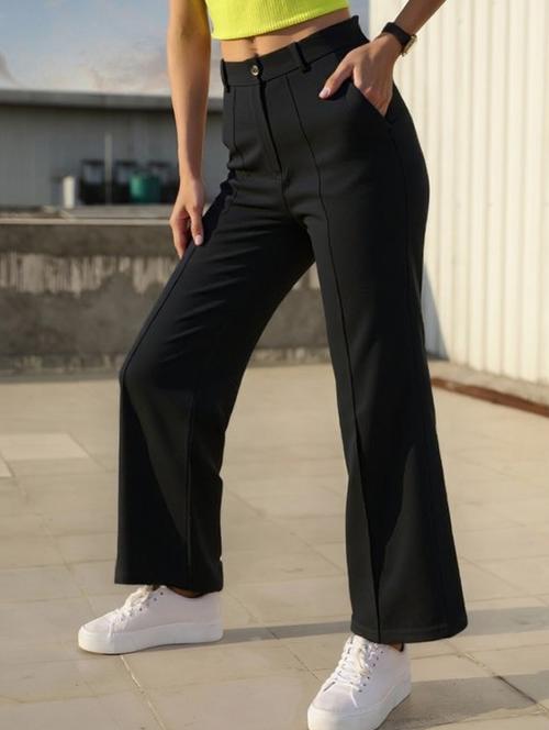 women solid high rise striaght trouser - 22081061 - Very Small Image - 1