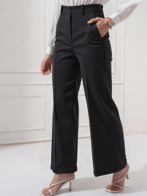 women solid high rise wide leg trouser - 22081064 - Very Small Image - 1