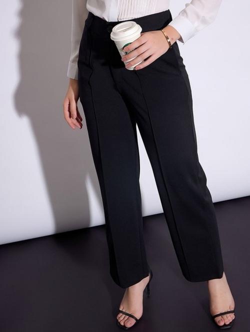 women solid high rise striaght trouser - 22081071 - Very Small Image - 1