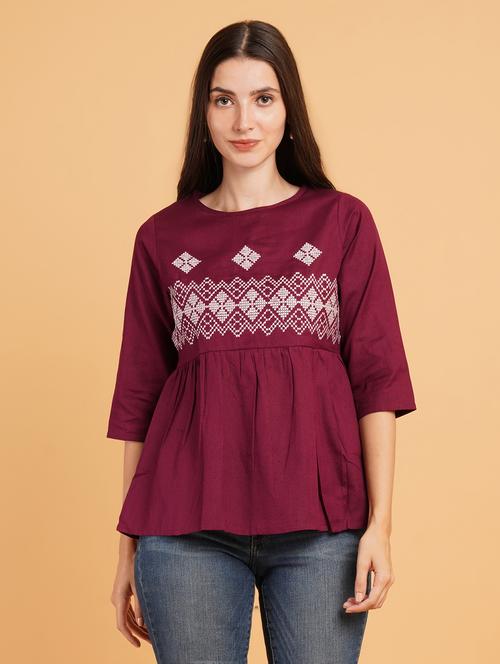 women embroidered three quarter sleeve ethnic top - 22084070 - Very Small Image - 1
