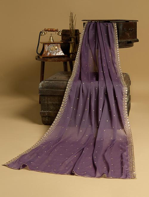 globus women purple sequinned silk festive dupatta - 22085232 - Very Small Image - 1