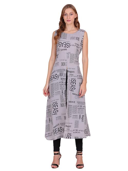 women typographic sleeveless front slit kurta - 22085955 - Very Small Image - 1