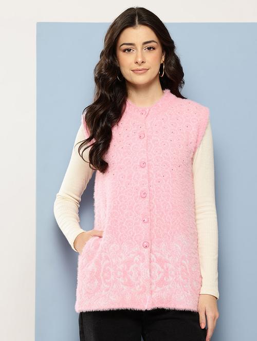 women self designed sleeveless cardigan - 22086530 - Very Small Image - 1