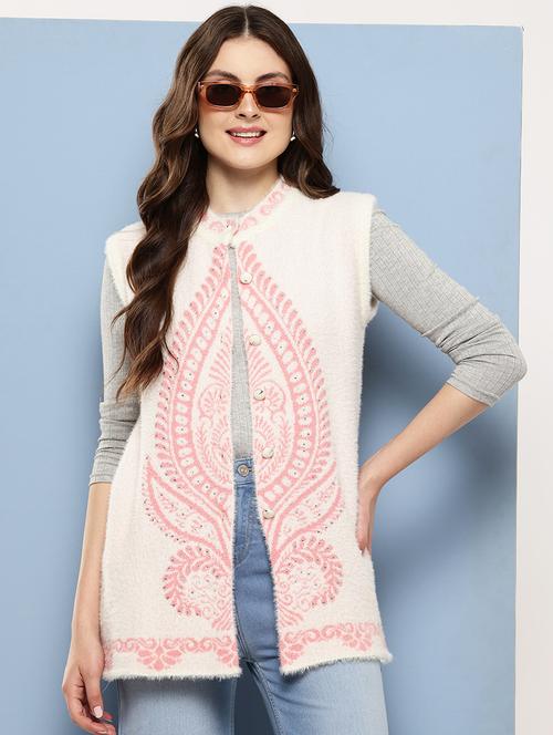 women self designed sleeveless cardigan - 22086549 - Very Small Image - 1