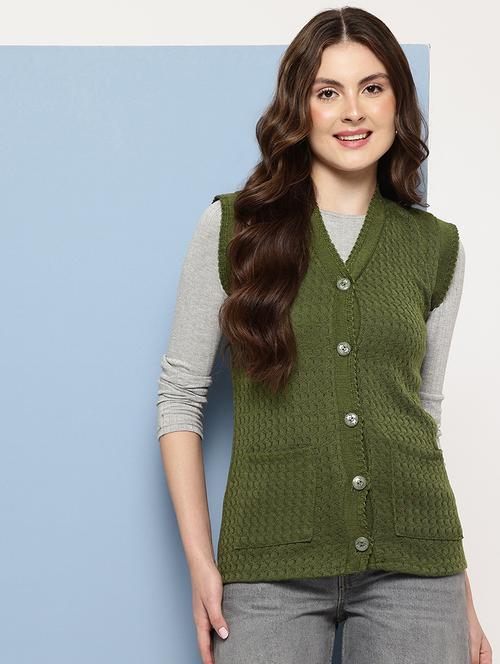 women self designed sleeveless cardigan - 22086555 - Very Small Image - 1