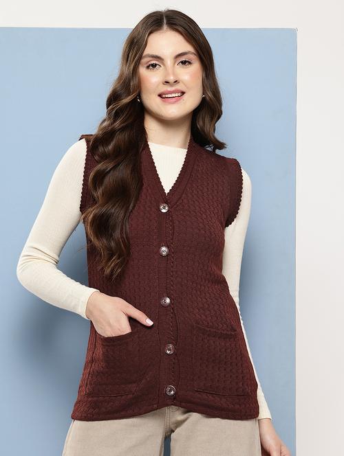 women self designed sleeveless cardigan - 22086556 - Very Small Image - 1
