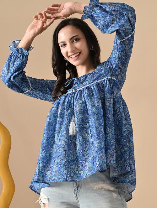 women printed long sleeve flared kurti - 22088691 - Very Small Image - 1