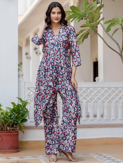 women printed three quarter sleeve ethnic co-ord set - 22088768 - Very Small Image - 1
