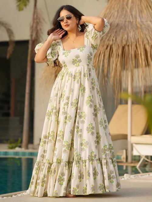 women floral print puff sleeve tiered dress - 22088892 - Very Small Image - 1