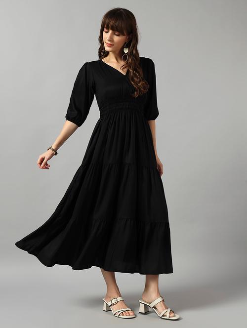 women solid puff sleeve tiered dress - 22089239 - Very Small Image - 1