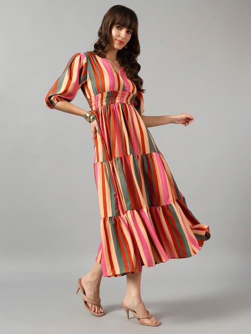 women striped puff sleeve maxi tiered dress - 22089246 - Very Small Image - 1